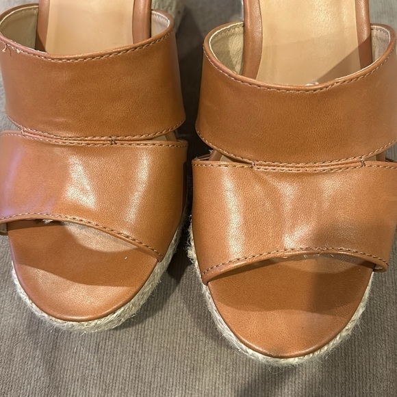 EUC TRU AND TIME LADIES WEDGE/PLATFORM OPENTOE HIGH HEEL SANDAL Tan Size 8 - Picture 3 of 8
